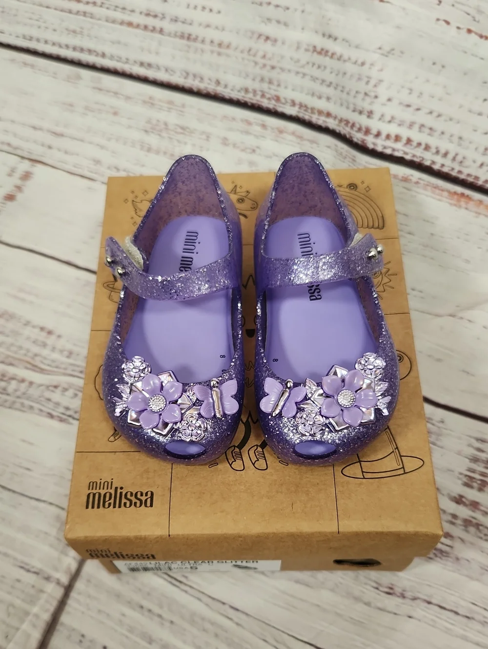Mini Melissa Lilac Glitter Flower Mary Jane Shoes